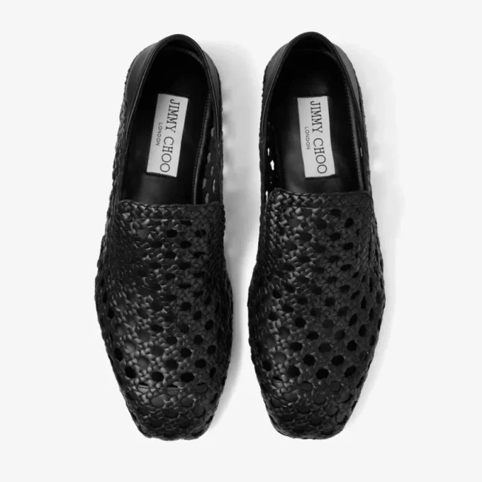Eliot Slipper Black Woven Leather Slippers
