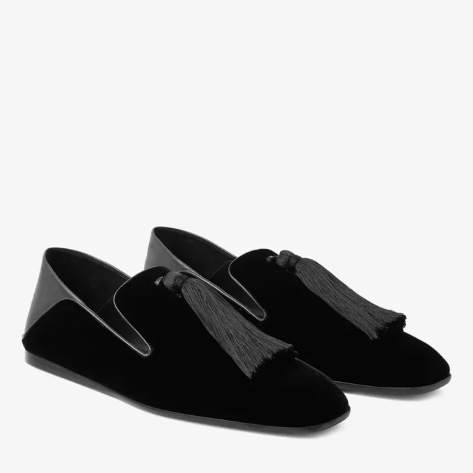 Eliot Slipper Men’s Black Velvet Slippers with Tassel