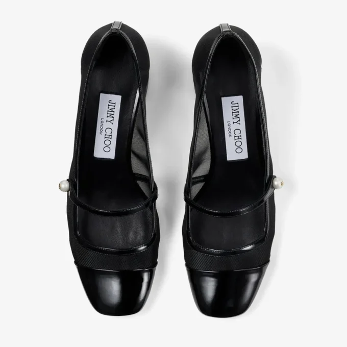 Elisa 45 Black Patent and Mesh Pumps