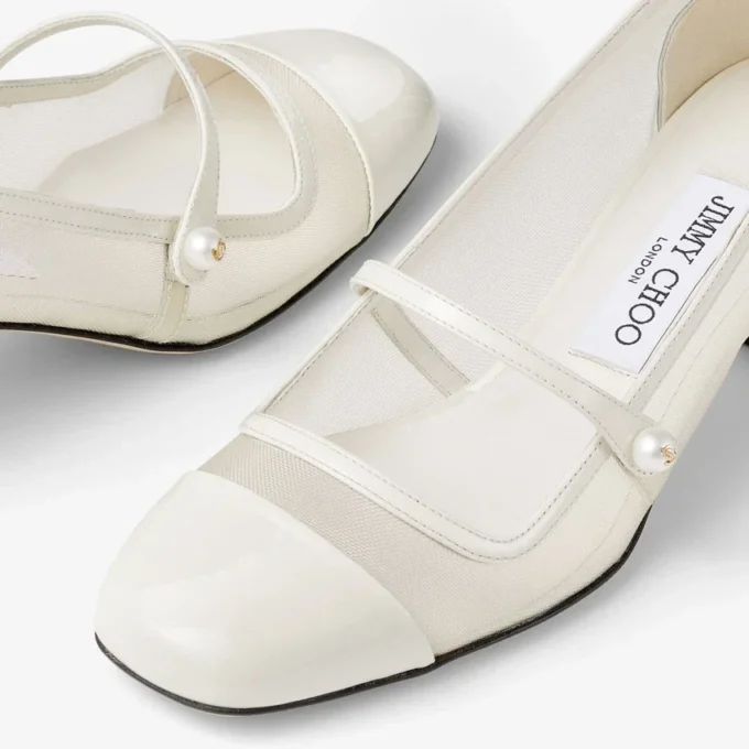 Elisa 45 Latte Patent and Mesh Pumps