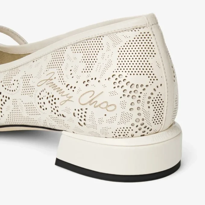 Elisa Ballerina Latte Jimmy Choo Perforated Nappa Lace Ballerina Pumps