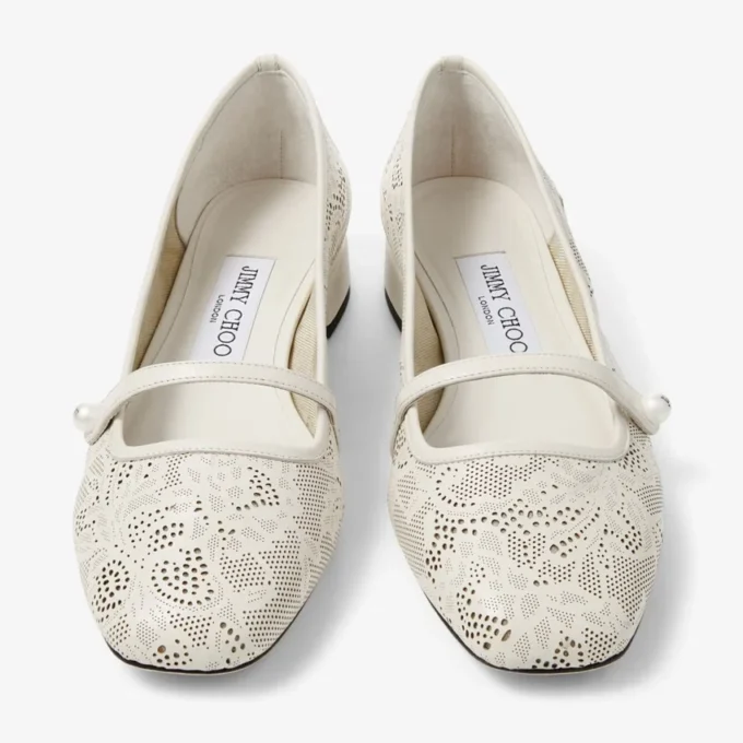 Elisa Ballerina Latte Jimmy Choo Perforated Nappa Lace Ballerina Pumps