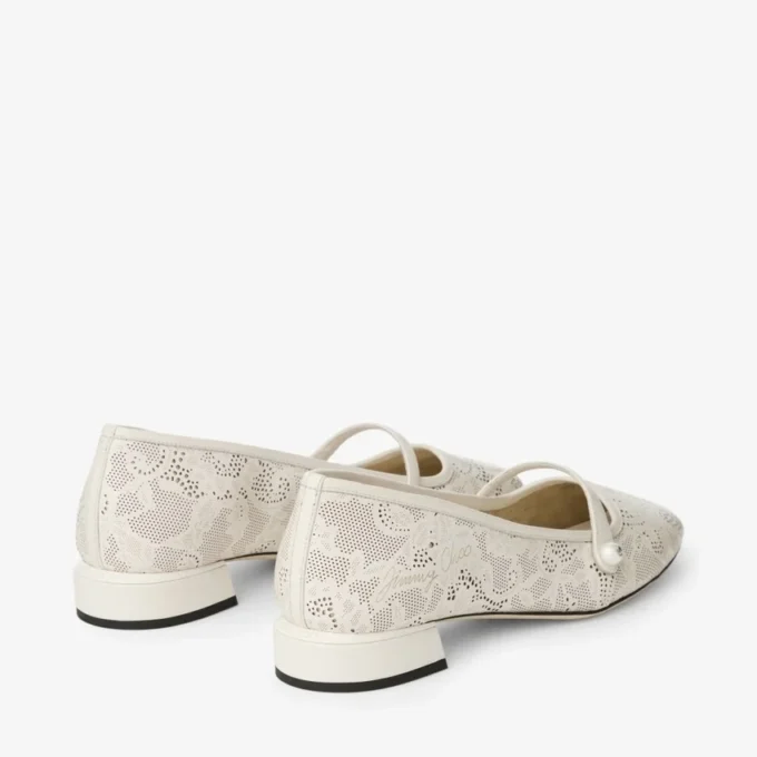 Elisa Ballerina Latte Jimmy Choo Perforated Nappa Lace Ballerina Pumps