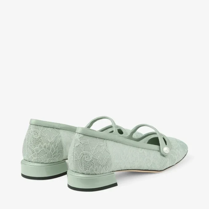 Elisa Ballerina Verde Jimmy Choo Lace and Spazzolato Ballerina Pumps