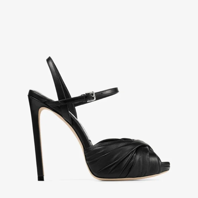 Elly 120 Black Soft Glove Leather and Shiny Nappa Leather Sandals