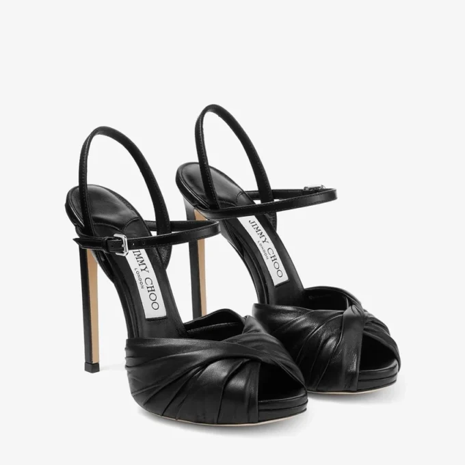 Elly 120 Black Soft Glove Leather and Shiny Nappa Leather Sandals