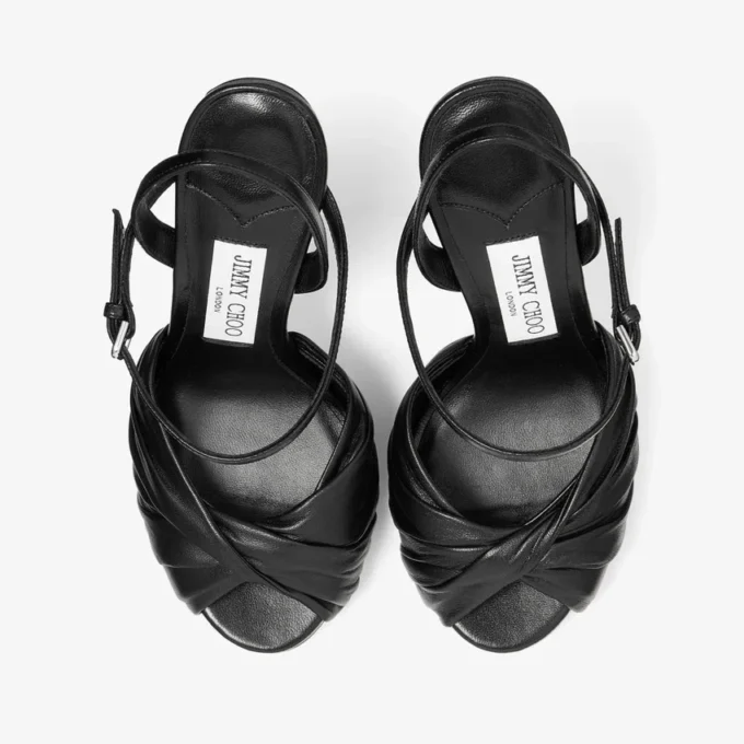 Elly 120 Black Soft Glove Leather and Shiny Nappa Leather Sandals