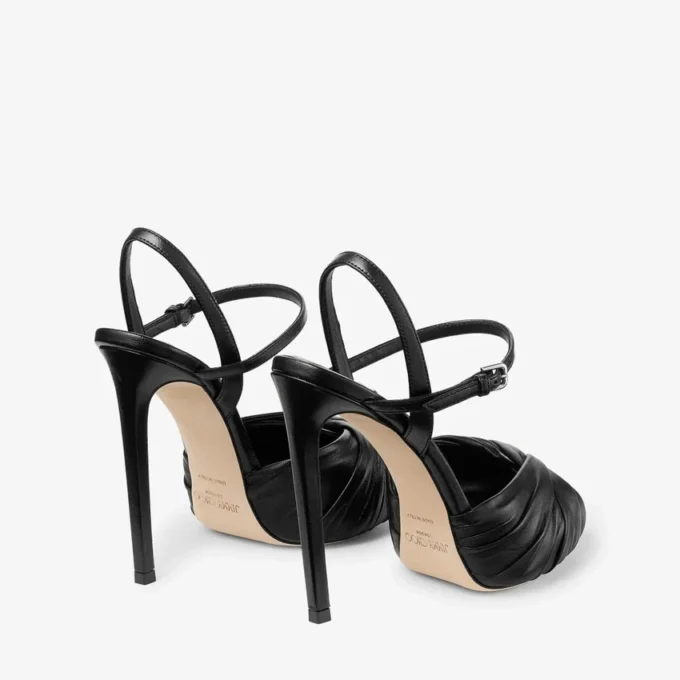 Elly 120 Black Soft Glove Leather and Shiny Nappa Leather Sandals