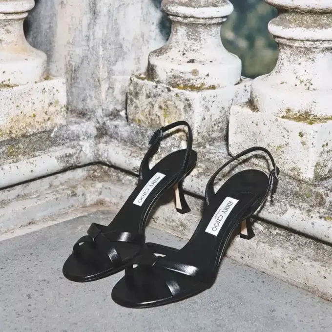 Elsy 70 Black Nappa Leather Crossover Slingback
