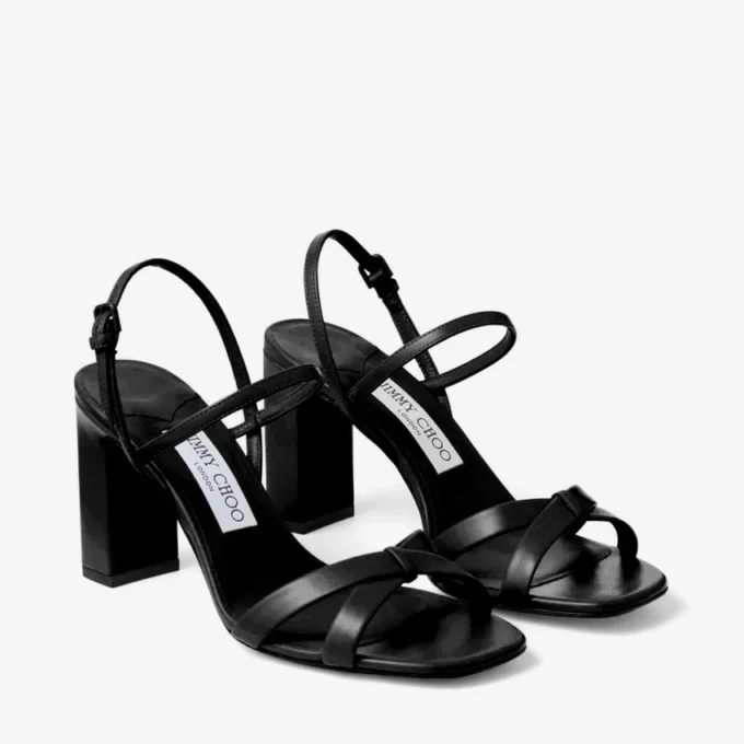 Elsy Block Heel 85 Black Nappa Leather Sandals
