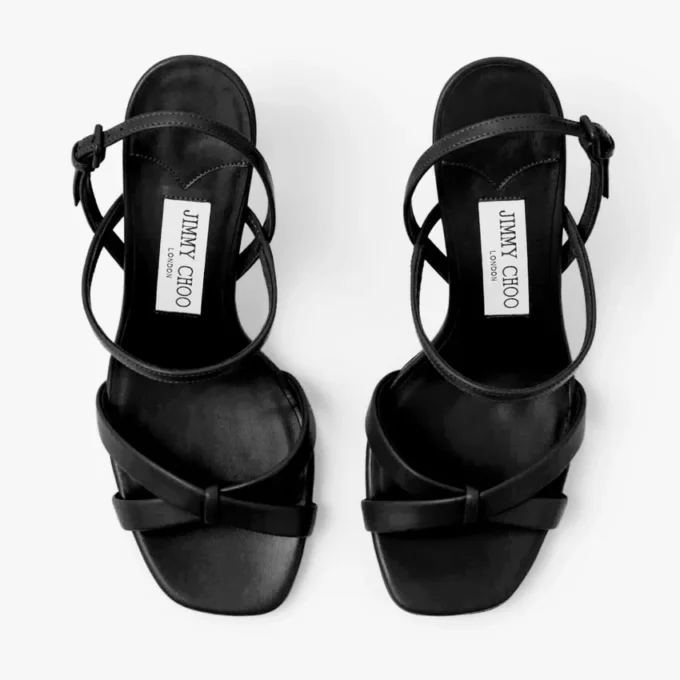 Elsy Block Heel 85 Black Nappa Leather Sandals