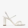 Elsy Block Heel 85 Ivory Satin Sandals with Crystal-Embellished Buckle