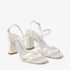 Elsy Block Heel 85 Ivory Satin Sandals with Crystal-Embellished Buckle