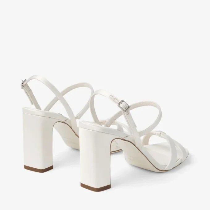 Elsy Block Heel 85 Ivory Satin Sandals with Crystal-Embellished Buckle