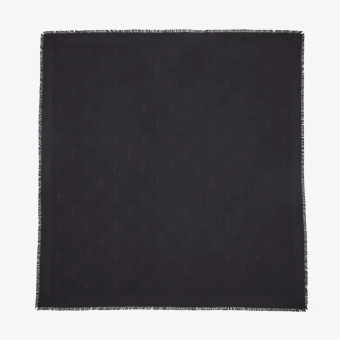 Emani Black Silk and Wool Jacquard Shawl