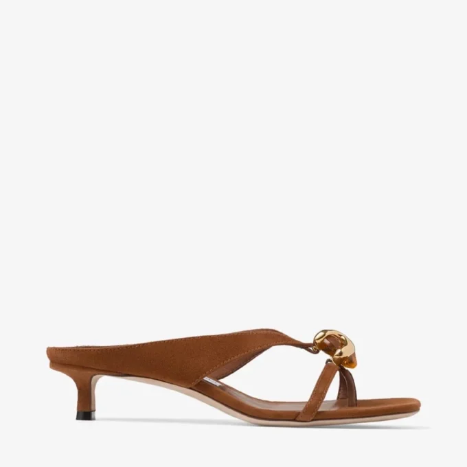 Emeri Stone 35 Tan Suede Sandals with Stone Detail