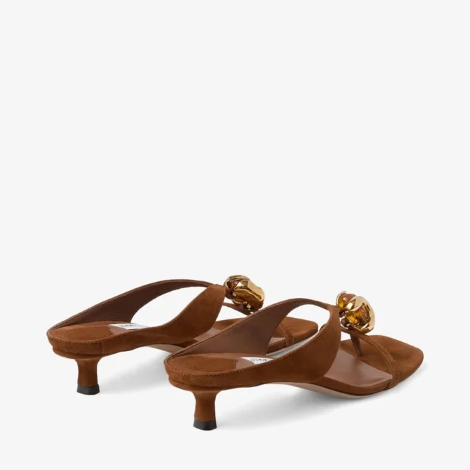 Emeri Stone 35 Tan Suede Sandals with Stone Detail
