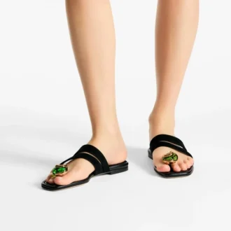 Emeri Stone Flat Black and Clover Suede Flat Sandals