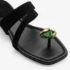 Emeri Stone Flat Black and Clover Suede Flat Sandals