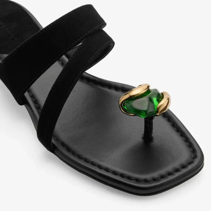 Emeri Stone Flat Black and Clover Suede Flat Sandals