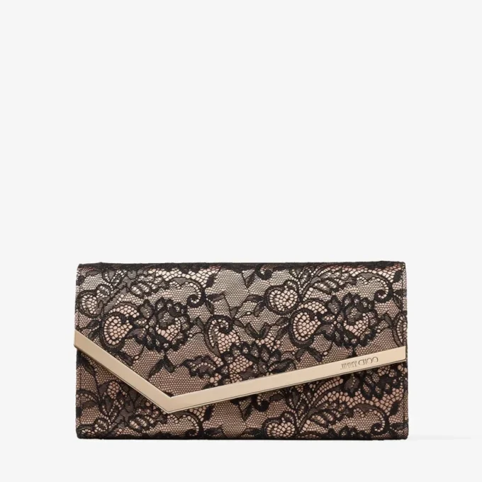 Emmie Black and Ballet Pink Jimmy Choo Lace Clutch Bag