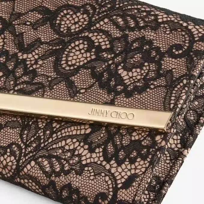 Emmie Black and Ballet Pink Jimmy Choo Lace Clutch Bag
