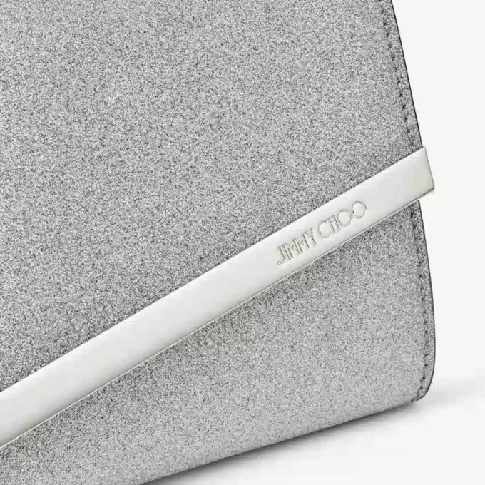 Emmie Silver Fine Glitter Leather Clutch Bag