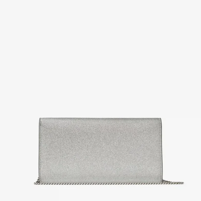 Emmie Silver Fine Glitter Leather Clutch Bag