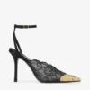 Faiz 100 Black Jimmy Choo Lace Pumps with Metal Lace Detail