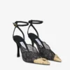 Faiz 100 Black Jimmy Choo Lace Pumps with Metal Lace Detail