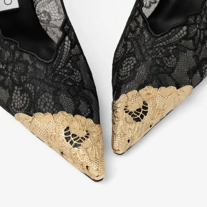 Faiz 100 Black Jimmy Choo Lace Pumps with Metal Lace Detail