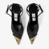 Faiz 100 Black Jimmy Choo Lace Pumps with Metal Lace Detail