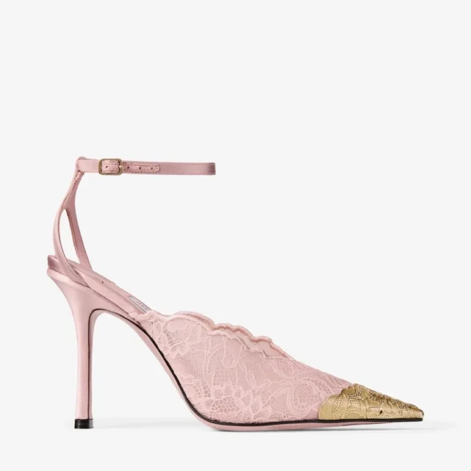 Faiz 100 Rose Jimmy Choo Lace Pumps with Metal Lace Detail