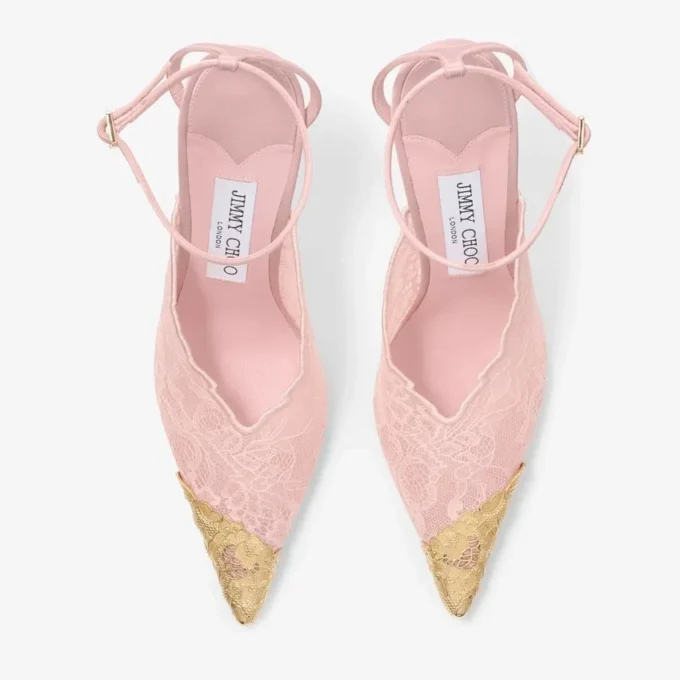 Faiz 100 Rose Jimmy Choo Lace Pumps with Metal Lace Detail