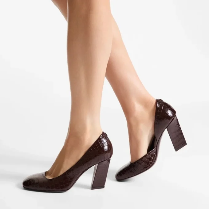 Farren 85 Chocolate Croc Embossed Leather