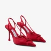 Faya 95 Ruby Red Satin and Grosgrain Slingbacks