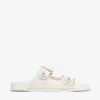Fayence Sandal Latte Leather Flat Sandals with Pearl Embellishment