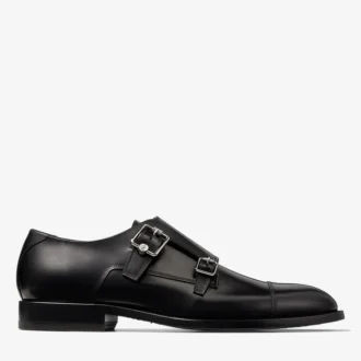 Finnion Monkstrap Black Brush off Leather Monk Strap Shoes