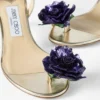 Flower Metallic Nappa Leather Sandal with Flower Corsage