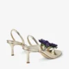 Flower Metallic Nappa Leather Sandal with Flower Corsage