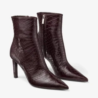 Frankie Ankle Boot  85 Deep Merlot Croc Embossed Leather Ankle Boot