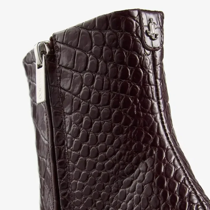 Frankie Ankle Boot  85 Deep Merlot Croc Embossed Leather Ankle Boot