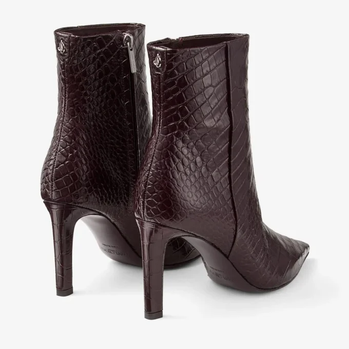 Frankie Ankle Boot  85 Deep Merlot Croc Embossed Leather Ankle Boot