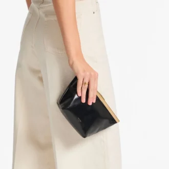 Ganache Black Biker Leather Clutch Bag