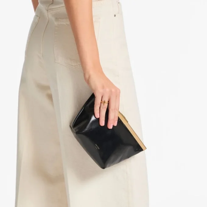 Ganache Black Biker Leather Clutch Bag