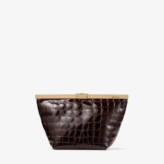 Ganache Sambuco Shiny Croc Embossed Leather Clutch Bag