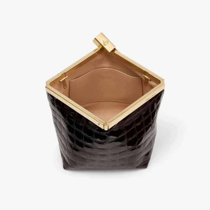 Ganache Sambuco Shiny Croc Embossed Leather Clutch Bag