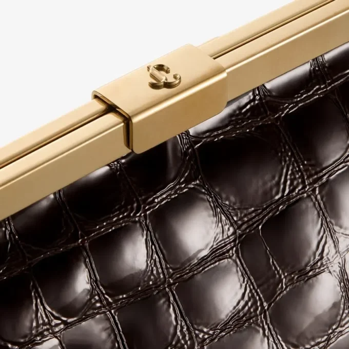 Ganache Sambuco Shiny Croc Embossed Leather Clutch Bag