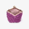 Ganache Violet Orchid Satin Clutch Bag with Petal Embroidery