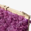 Ganache Violet Orchid Satin Clutch Bag with Petal Embroidery